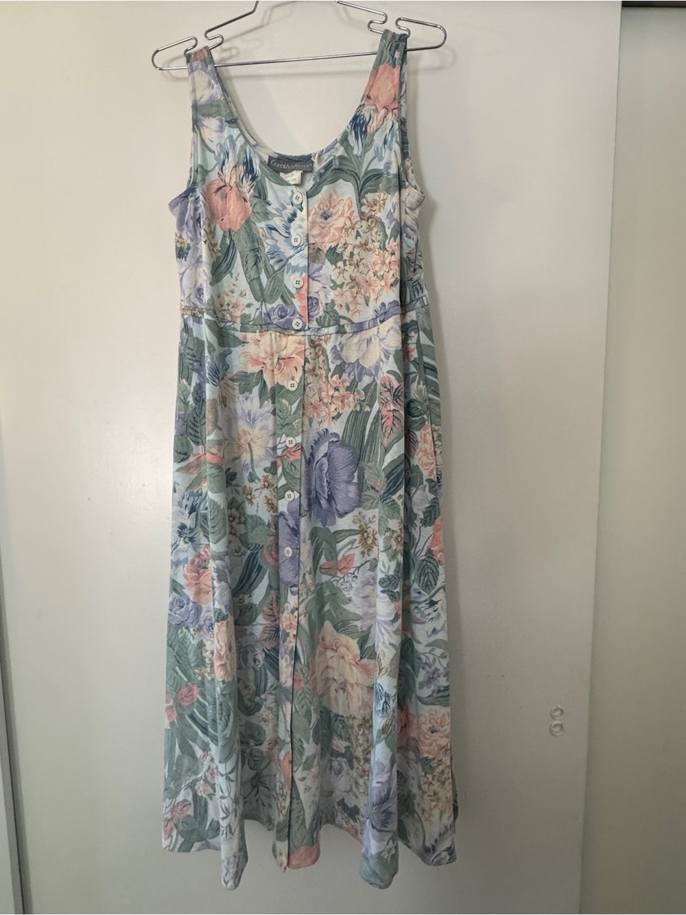 Vintage 80s Carol Anderson Multi Floral Button-Front Midi Dress w/ Belt Med - Picture 3 of 7